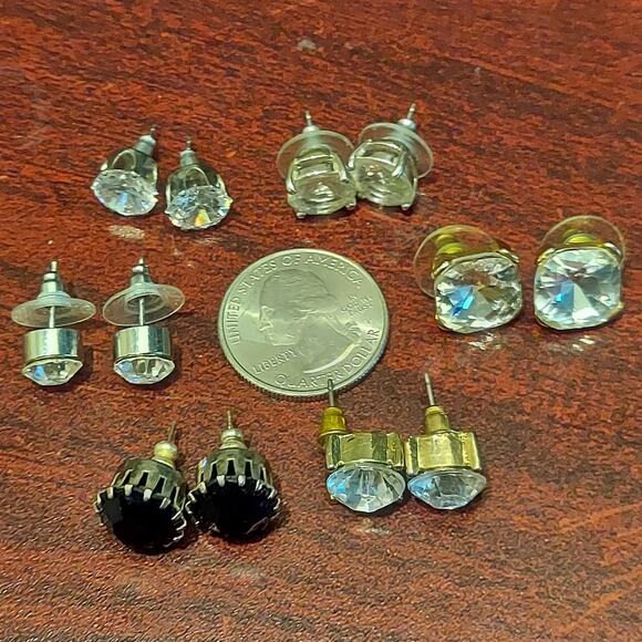 Large Bling Stud Post Earrings Lot of 6 Stunning Pairs - Picture 4 of 5